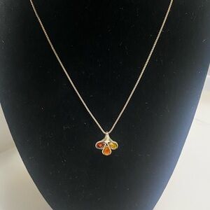 Elegant Silver Necklace with Amber Accents